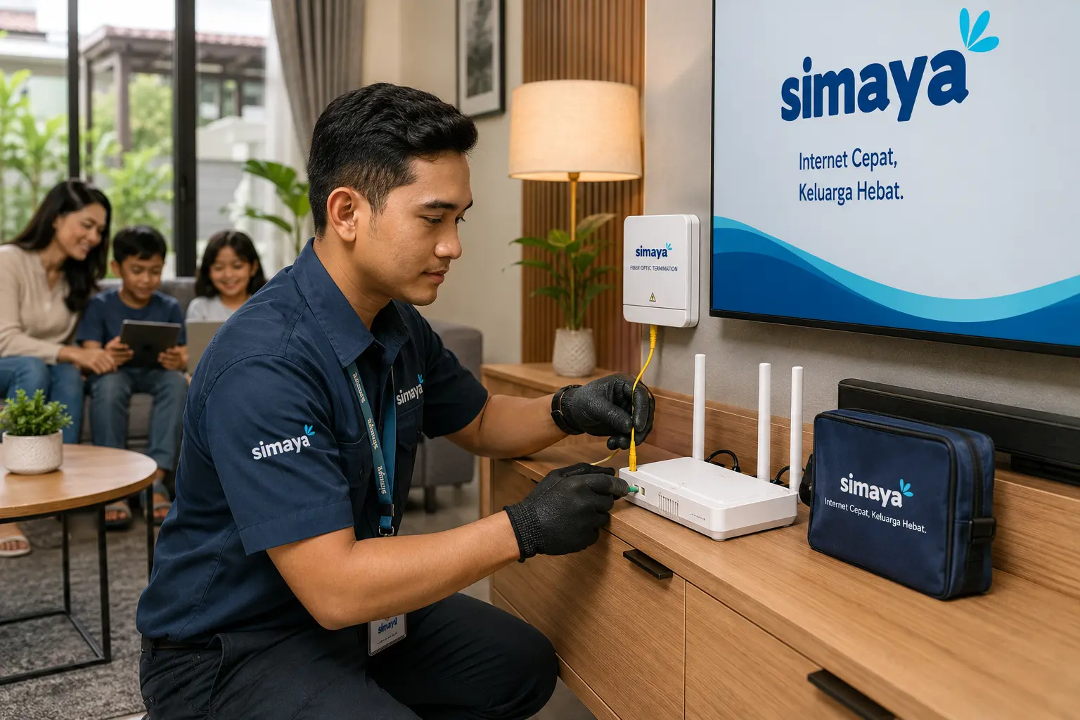 keluarga sedang menggunakan jasa pasang wifi di rumah bandung