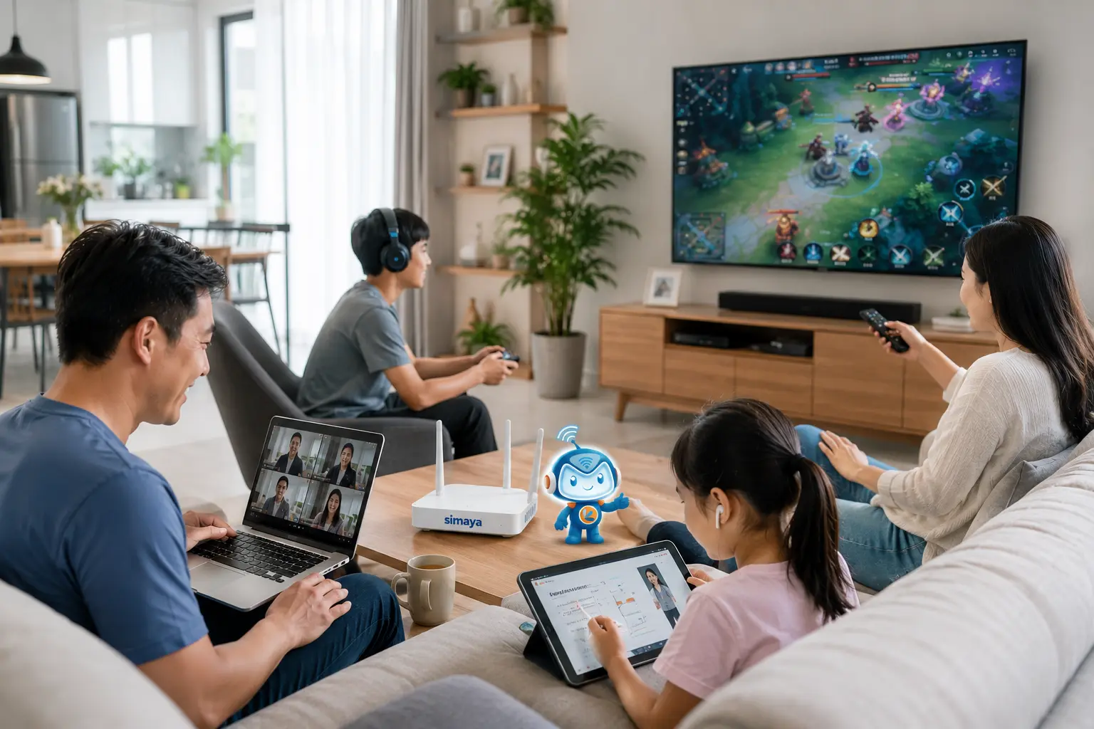 Keluarga sedang menggunakan Internet