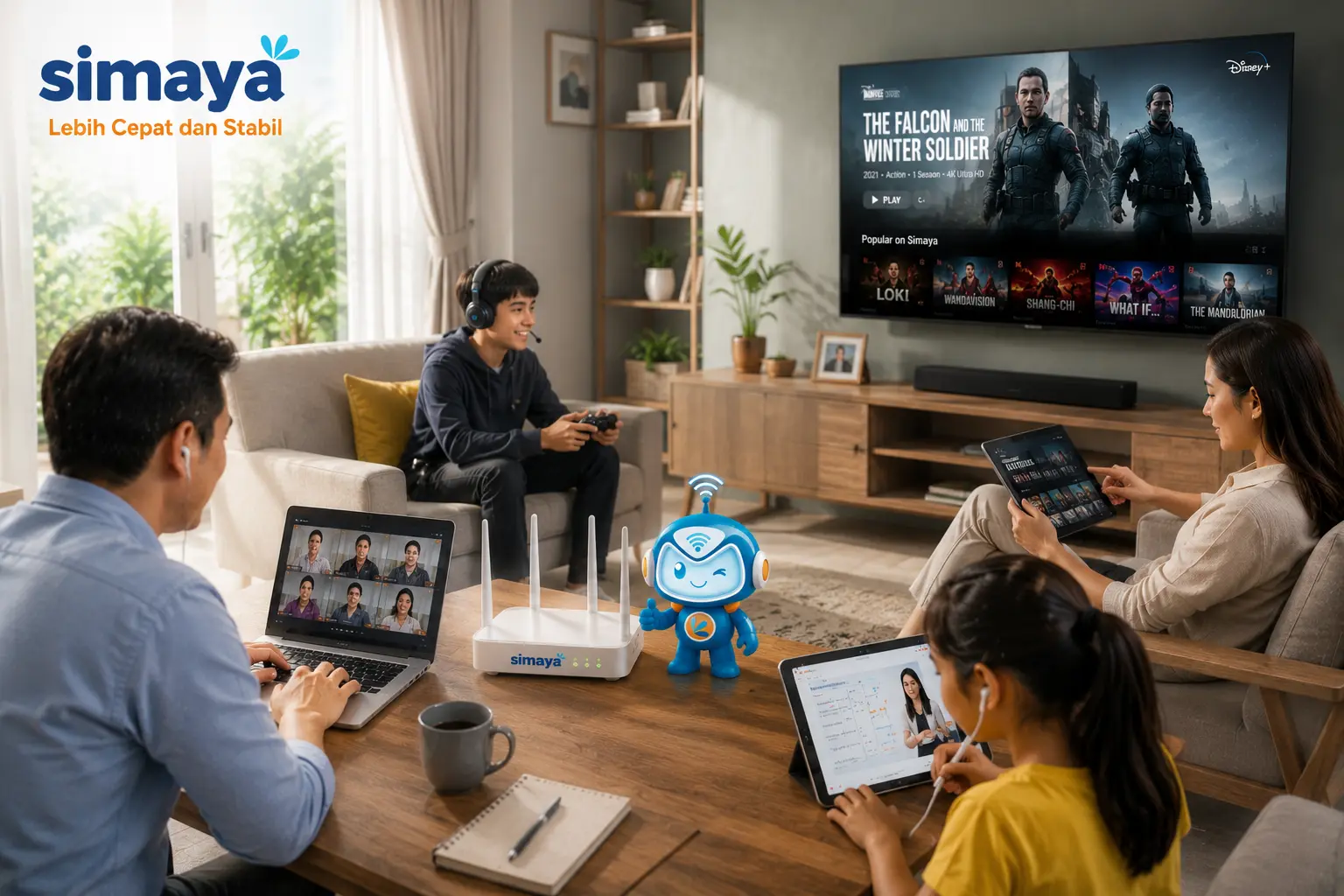 Keluarga menggunakan internet Simaya untuk bekerja dan belajar