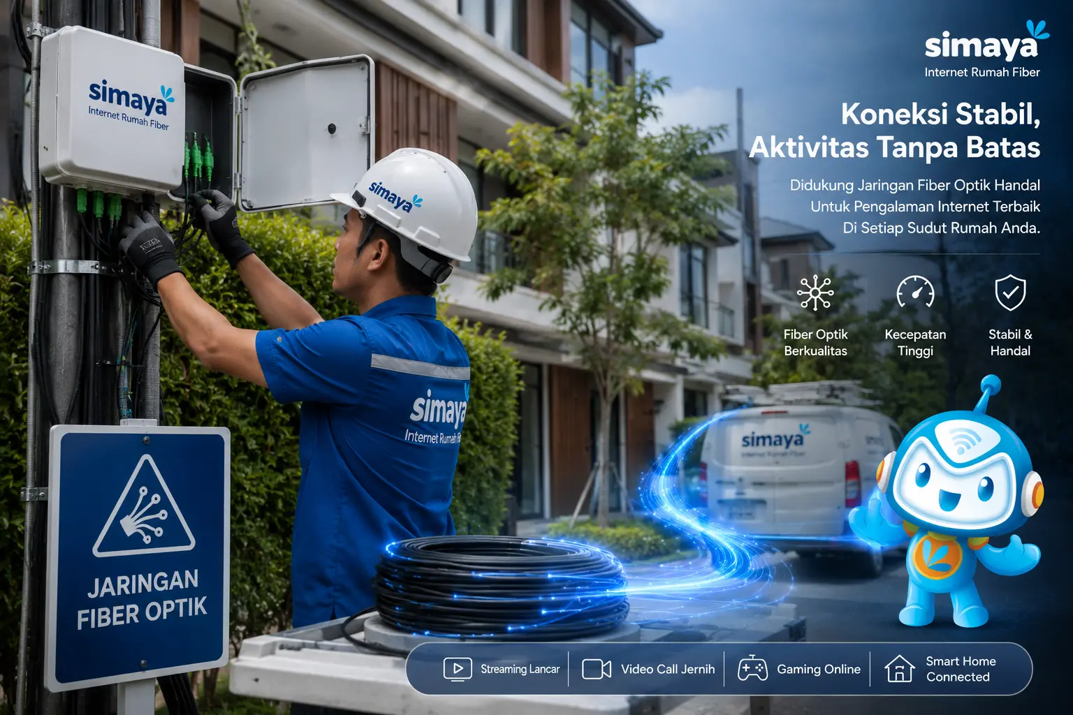 Jaringan fiber optic Simaya untuk pelanggan Bandung
