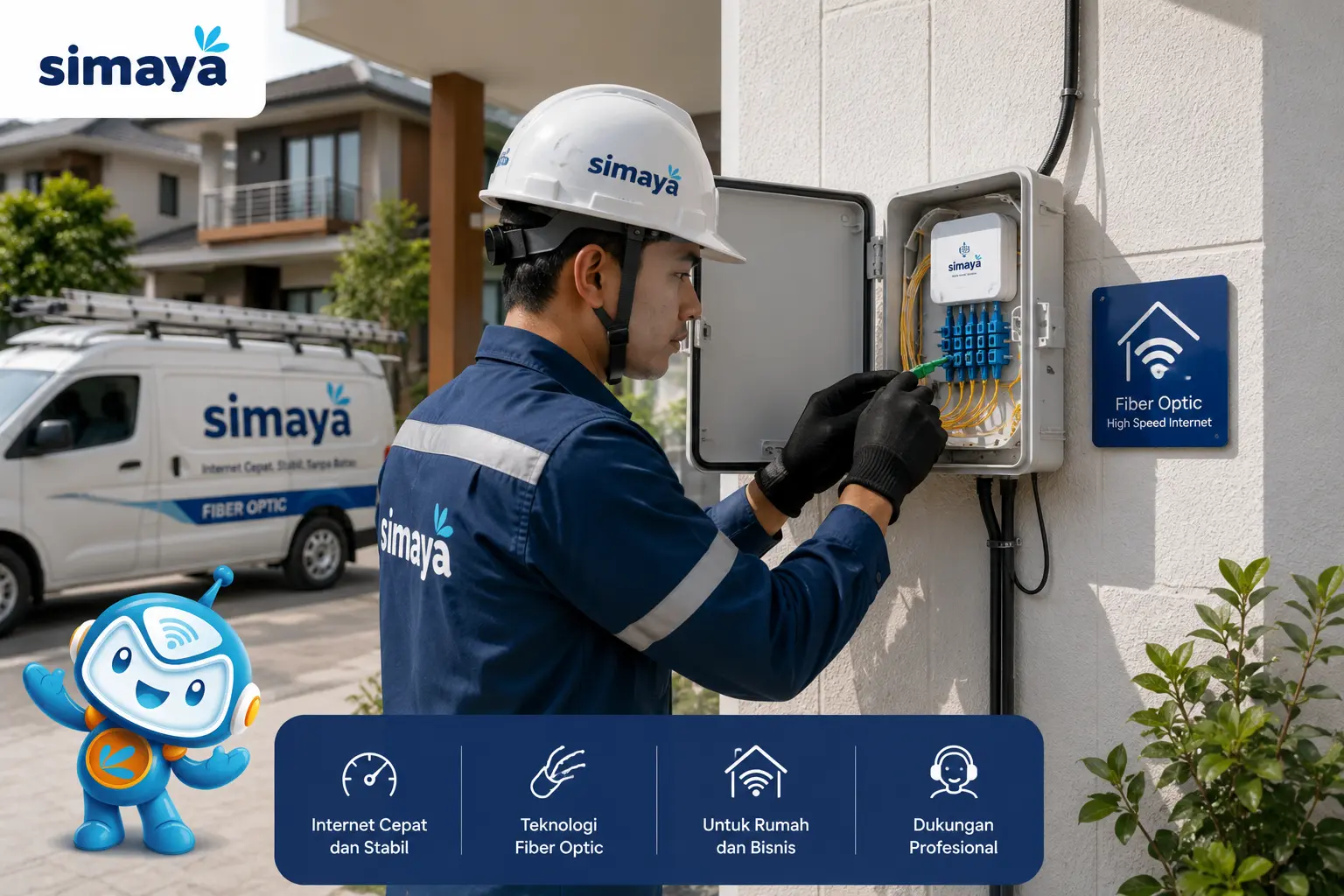 Teknisi memasang jaringan internet fiber optic di Bandung