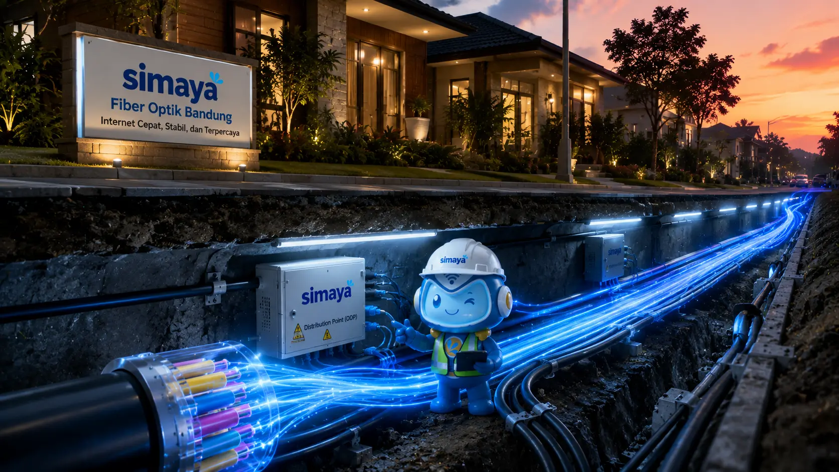 Jaringan fiber optik Simaya di kawasan perumahan Bandung