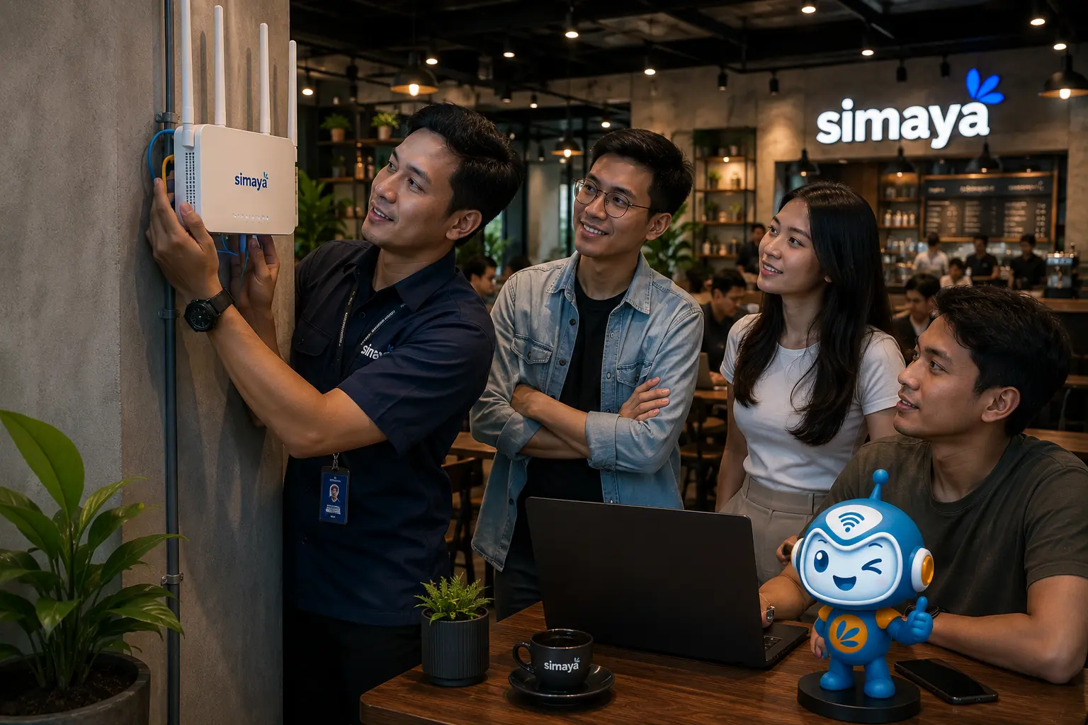 Jaringan fiber optik Simaya untuk bisnis cafe