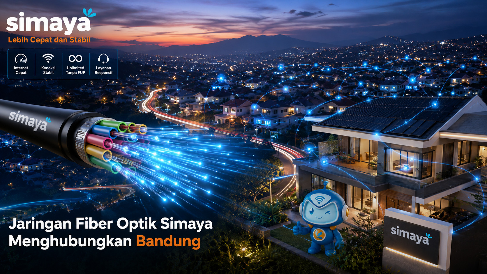 Jaringan fiber optik Simaya untuk internet rumah Bandung