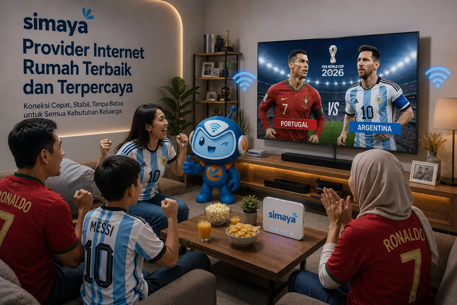 Keluarga menggunakan internet rumah stabil dari Simaya