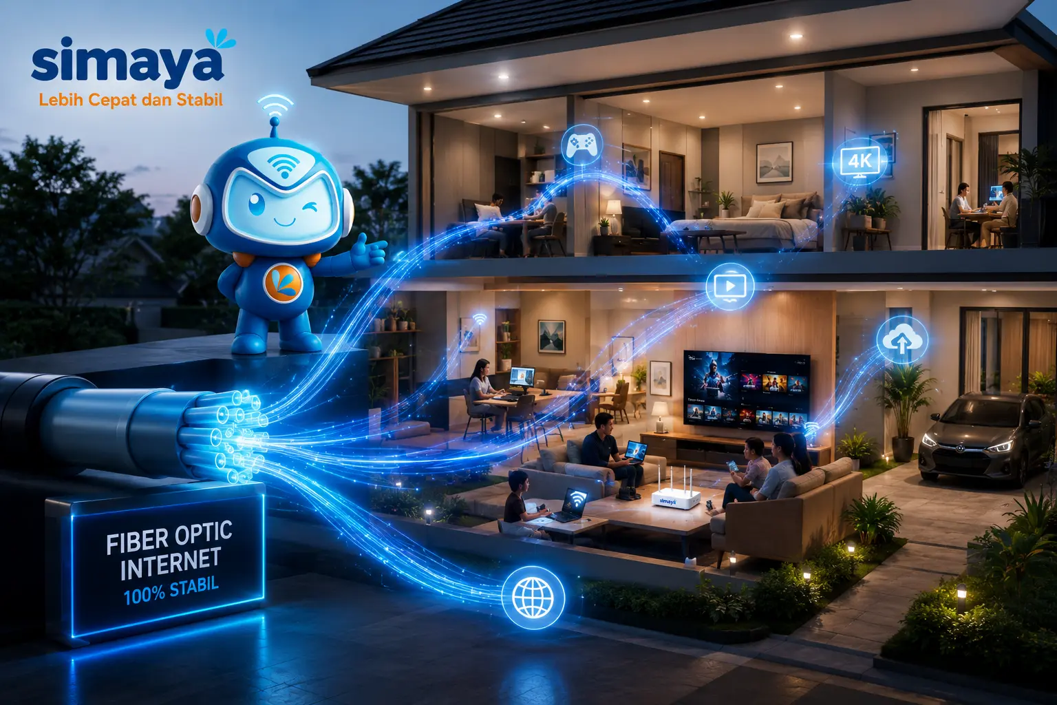 Jaringan fiber optik Simaya dengan akses lokal dan global