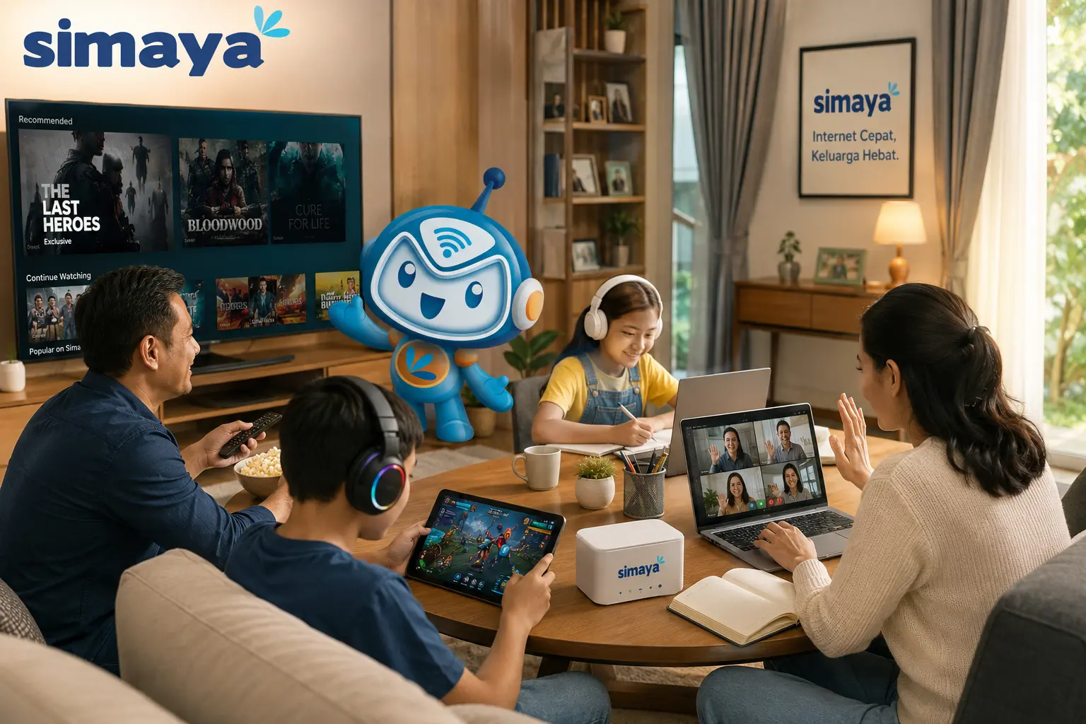 keluarga sedang menggunakan internet di rumah