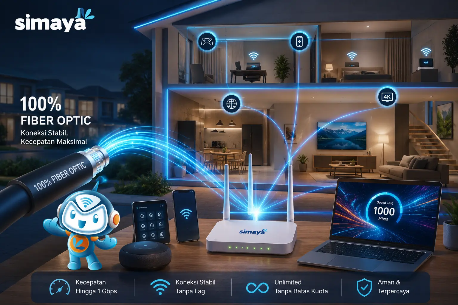 Internet fiber Simaya cepat dan stabil