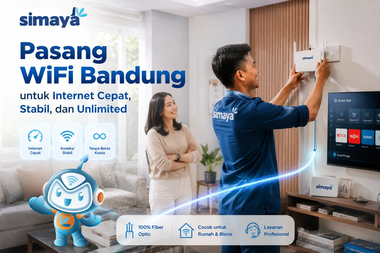 Pasang WiFi Bandung menggunakan internet fiber Simaya untuk rumah dan bisnis