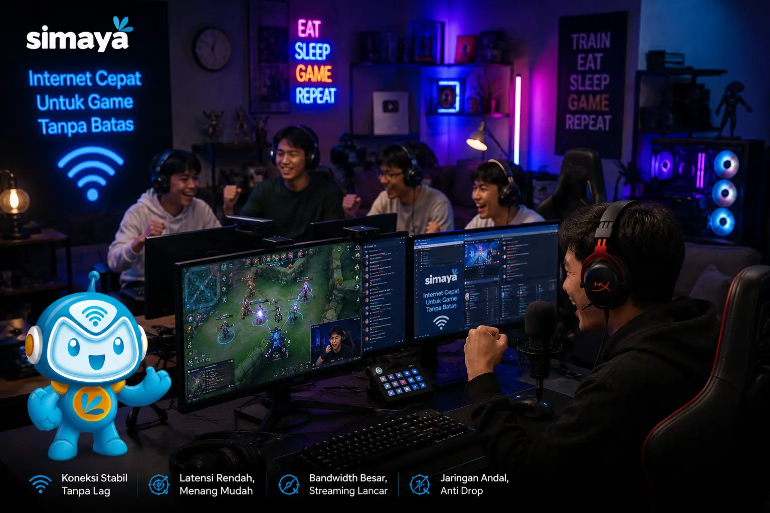 Streamer game menggunakan internet cepat Simaya
