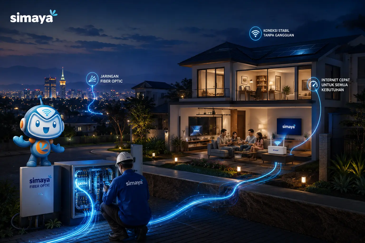 Visualisasi teknologi fiber optic Simaya untuk rumah di Bandung