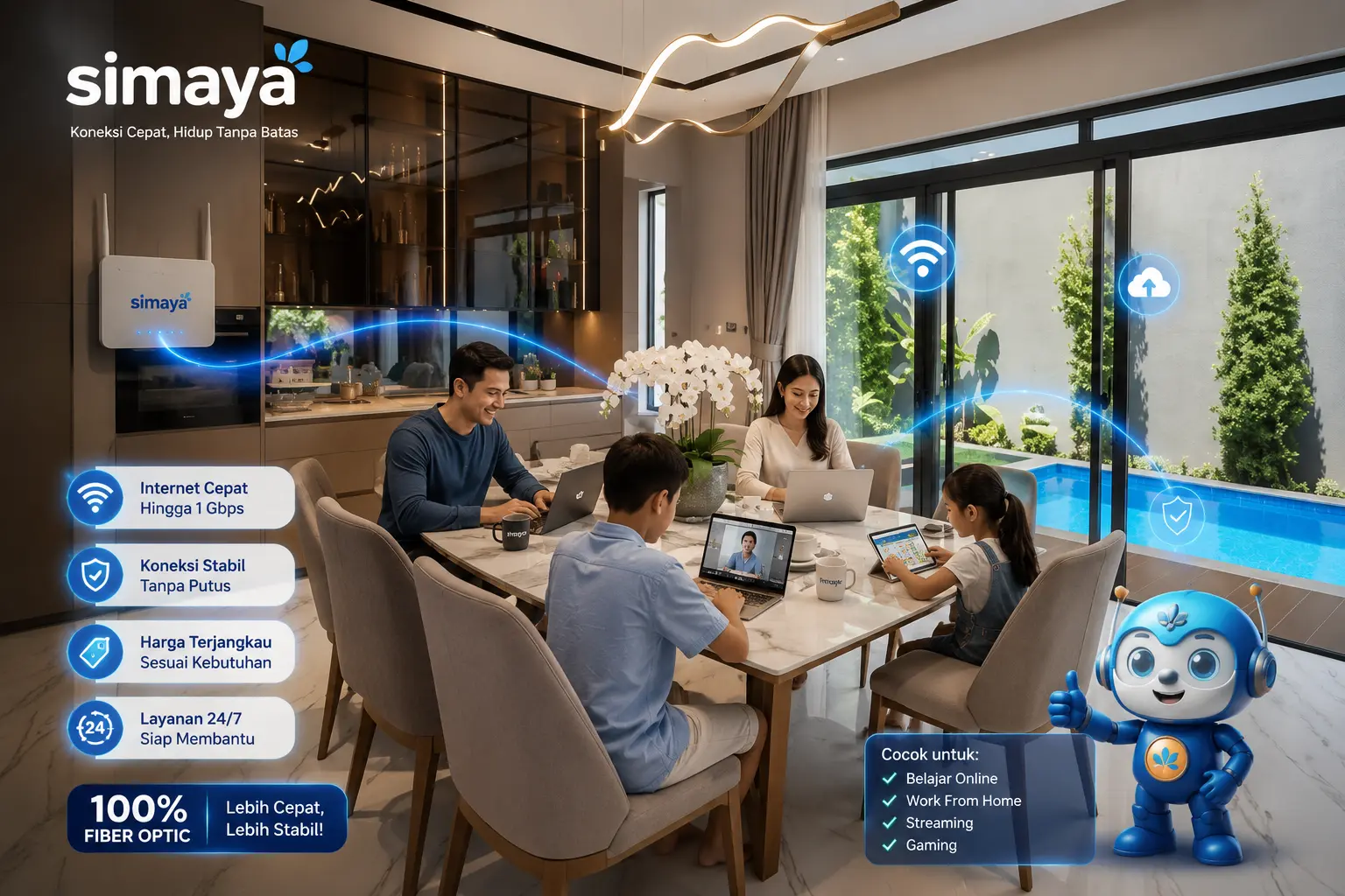 Keluarga menggunakan WiFi murah Bandung untuk belajar dan bekerja