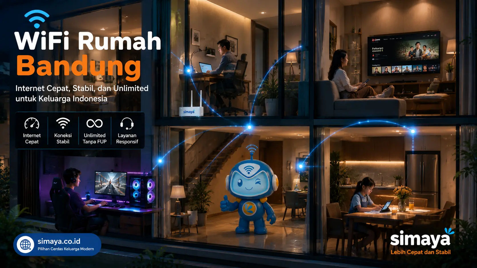 WiFi Rumah Bandung cepat dan stabil menggunakan jaringan fiber optik Simaya