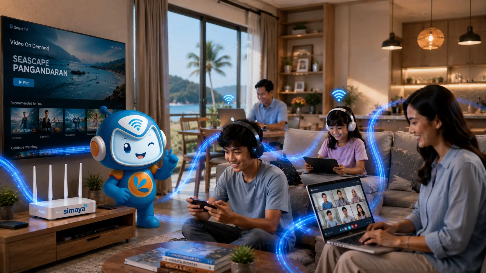 Keluarga di Pangandaran menikmati internet cepat bersama Simaya.