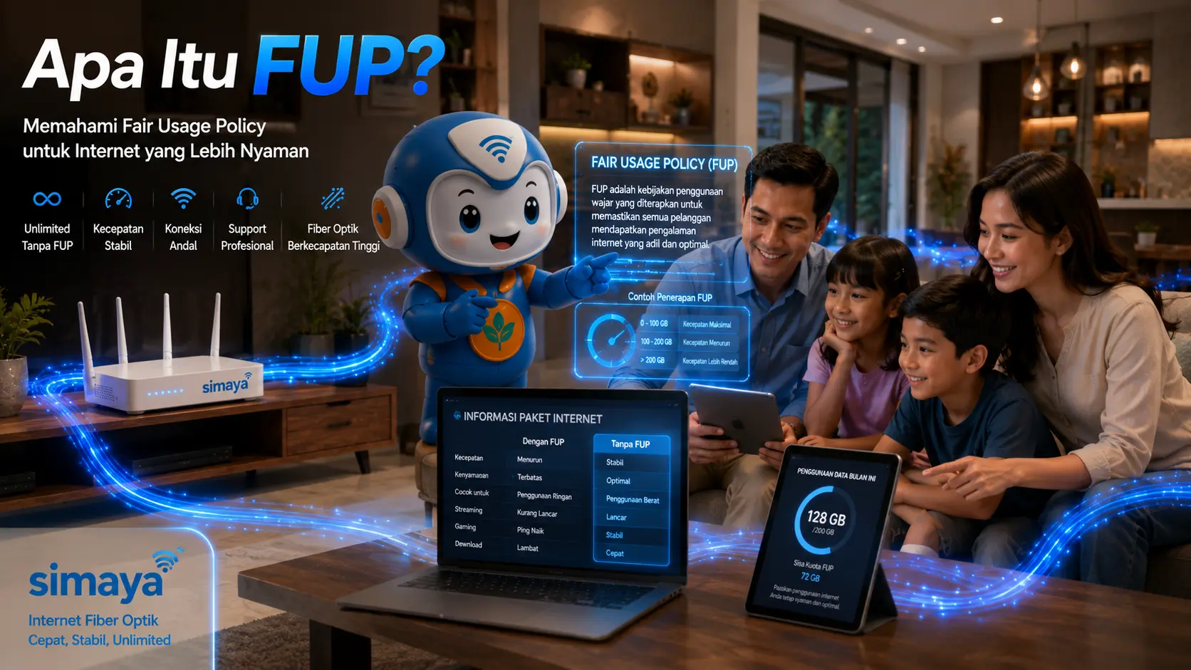Penjelasan Fair Usage Policy (FUP) pada layanan internet fiber optik Simaya.