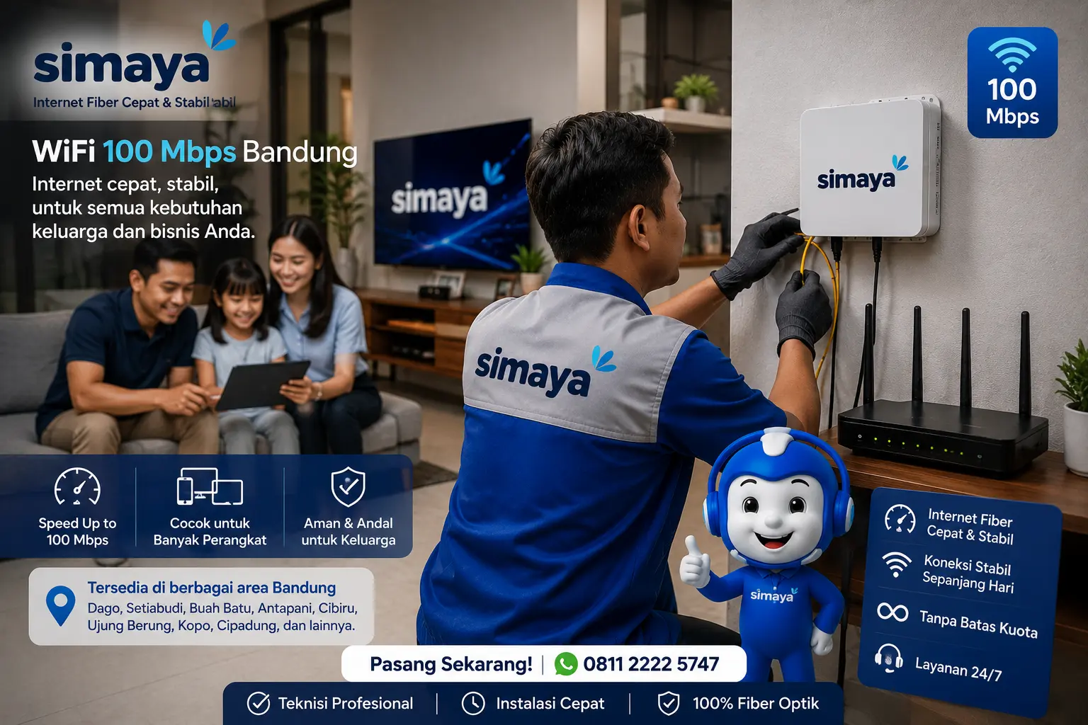 Teknologi fiber optic Simaya untuk layanan WiFi 100 Mbps Bandung