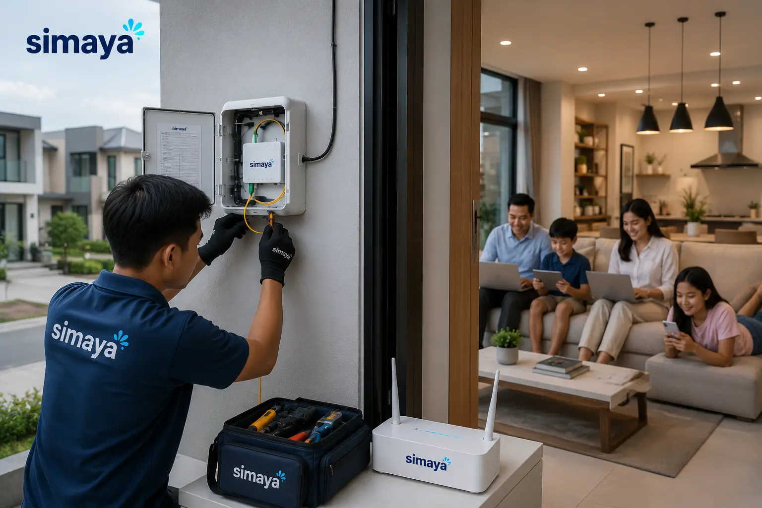 Instalasi internet fiber optic di Gedebage