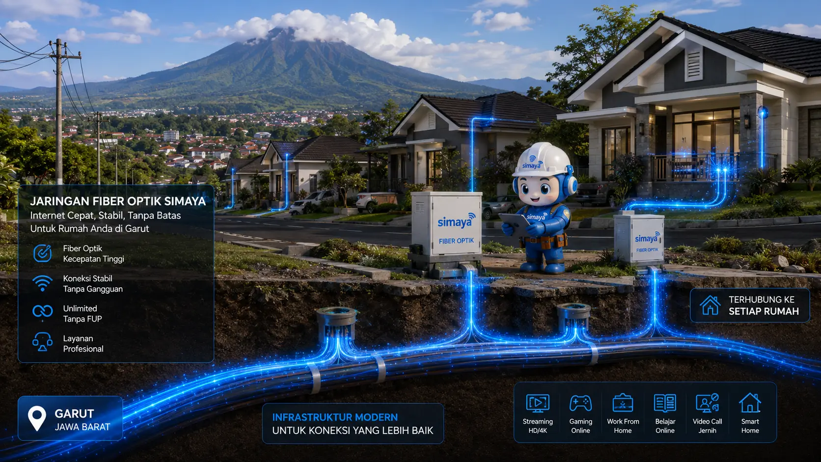 Infrastruktur fiber optik Simaya di kawasan Garut.