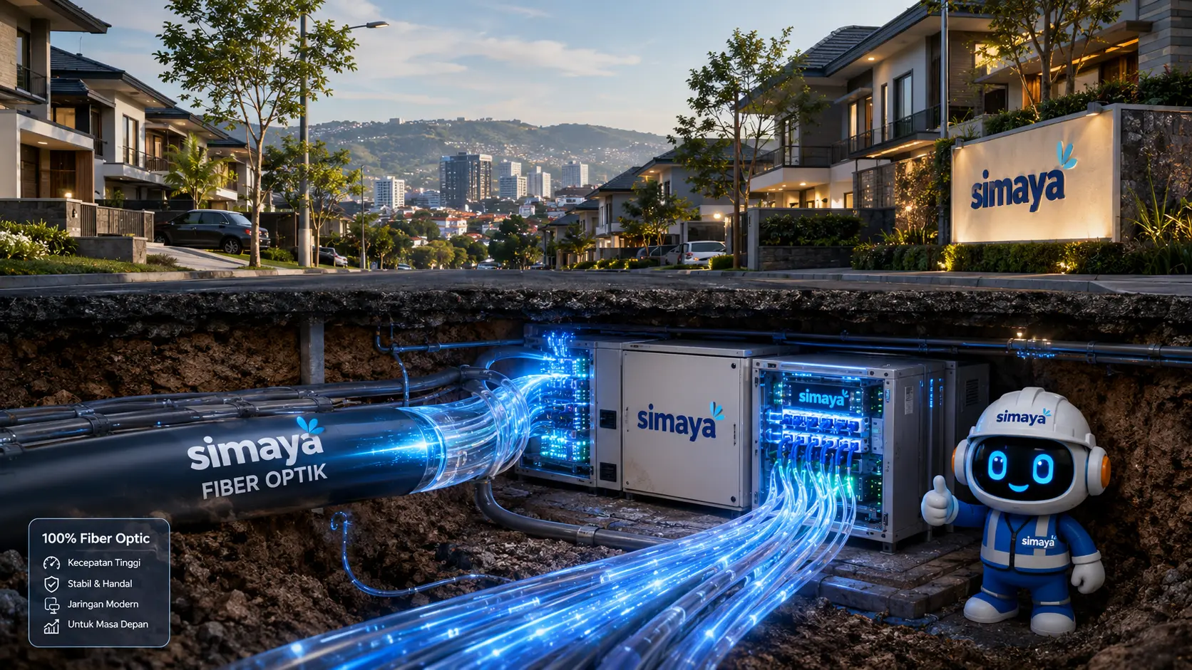 Jaringan fiber optik Simaya memberikan koneksi internet rumah yang cepat dan stabil di Bandung.