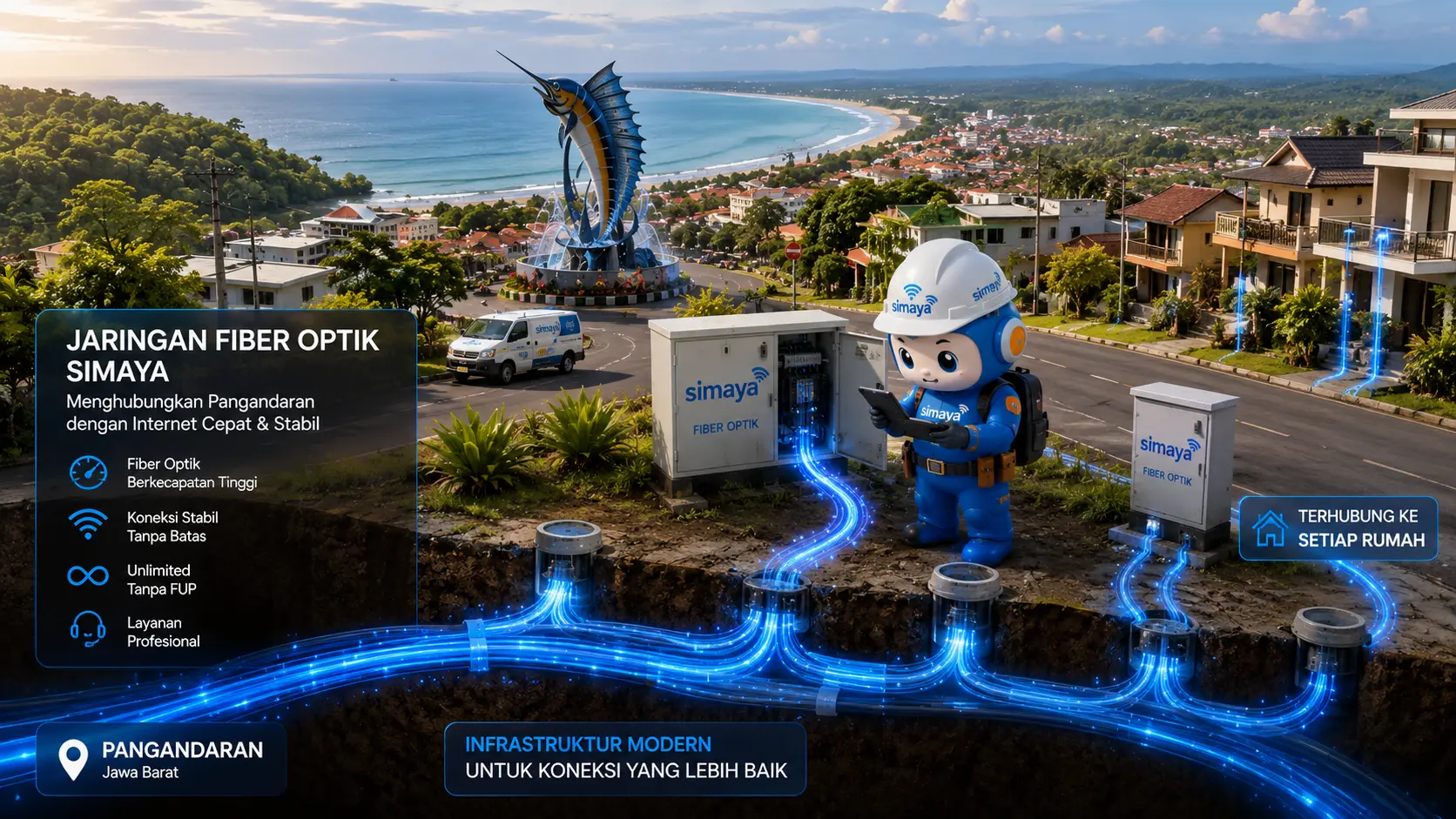 Infrastruktur fiber optik Simaya di kawasan Pangandaran.