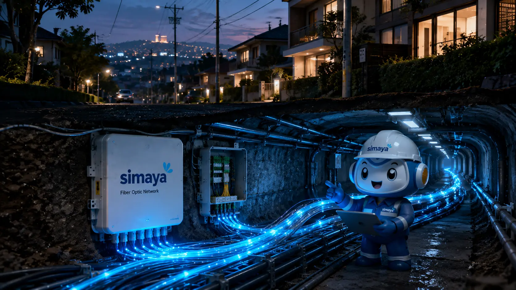 Infrastruktur fiber optik Simaya untuk layanan WiFi Unlimited di Bandung.