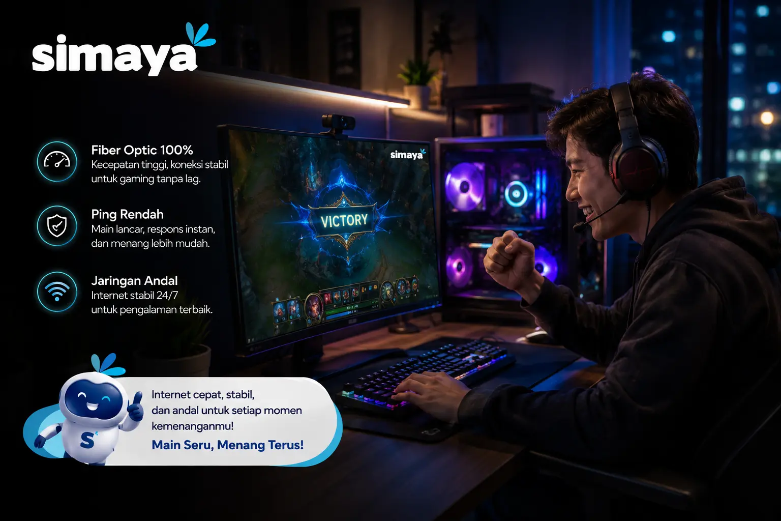 Gamer di Bandung menggunakan internet fiber optik