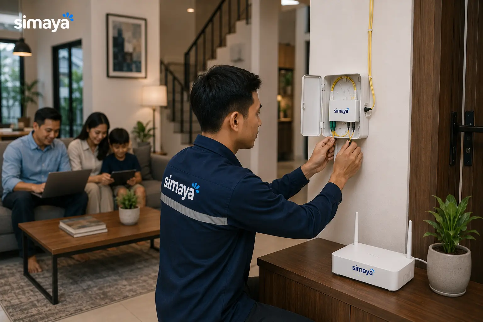 Teknisi memasang jaringan fiber optic di rumah Bandung Barat