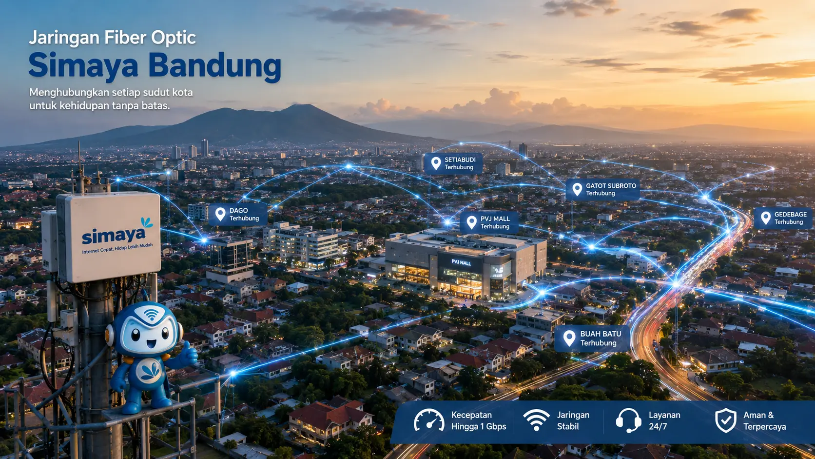 Jaringan provider WiFi Bandung menjangkau berbagai kawasan Kota Bandung.