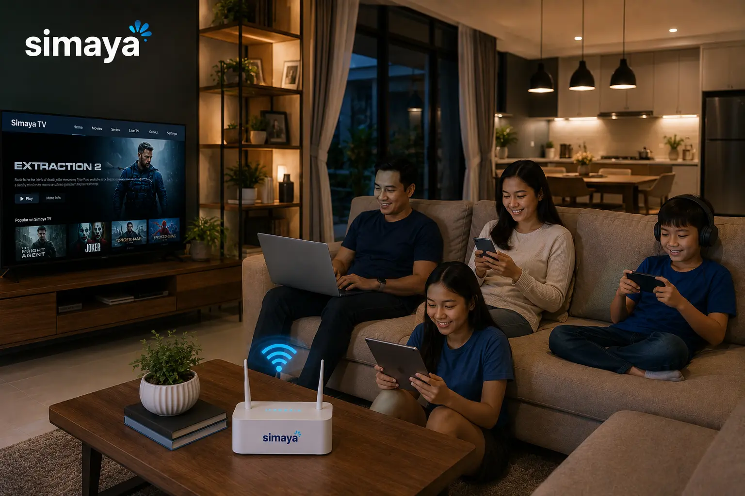 Keluarga menggunakan internet rumah di Bandung.