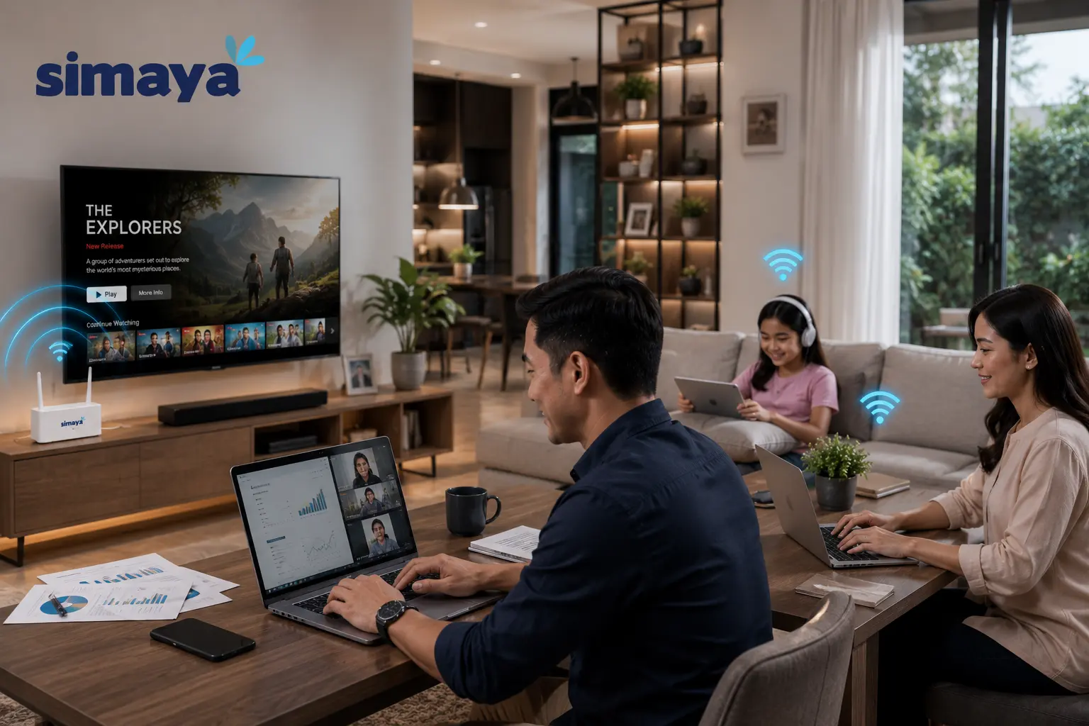 Keluarga di Bandung menggunakan internet fiber optic