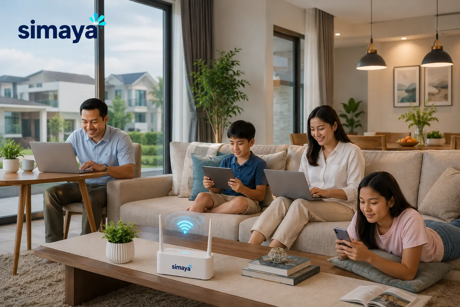 Keluarga menggunakan WiFi rumah di Gedebage.