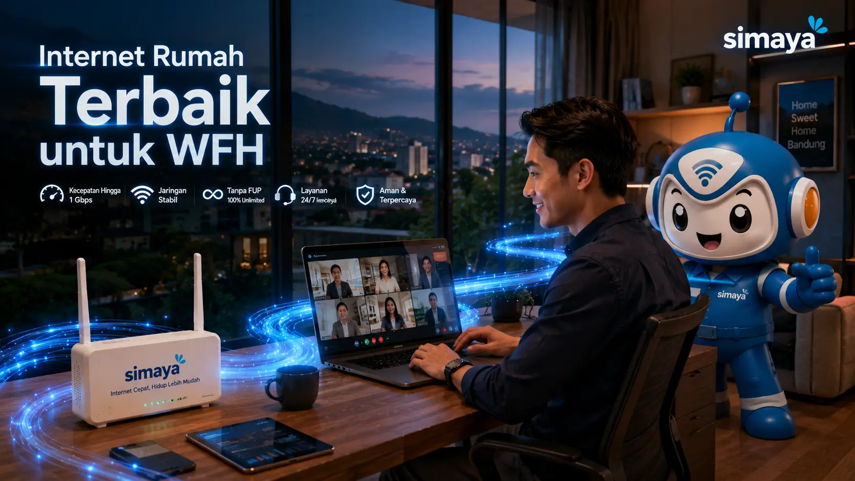 Internet rumah terbaik untuk WFH dengan jaringan fiber optik Simaya.