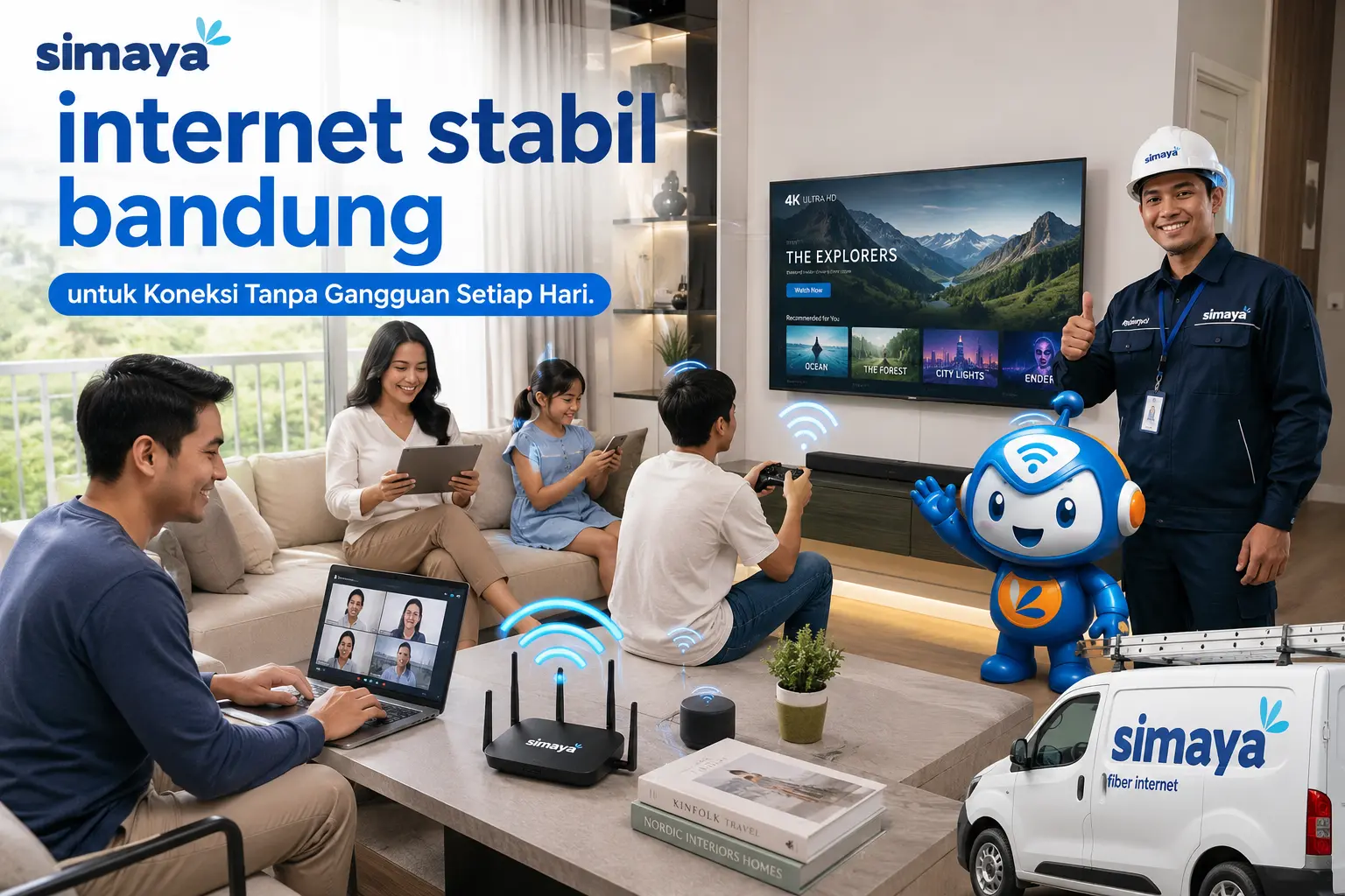 Internet stabil Bandung dari Simaya menggunakan jaringan fiber optik untuk rumah modern