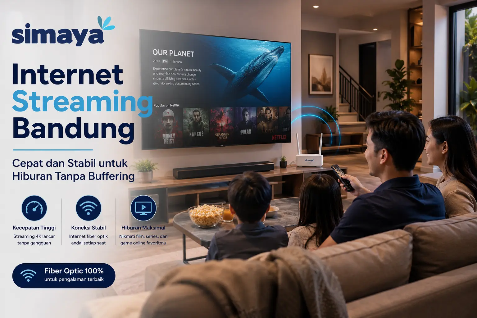 Internet streaming Bandung menggunakan jaringan fiber optic Simaya