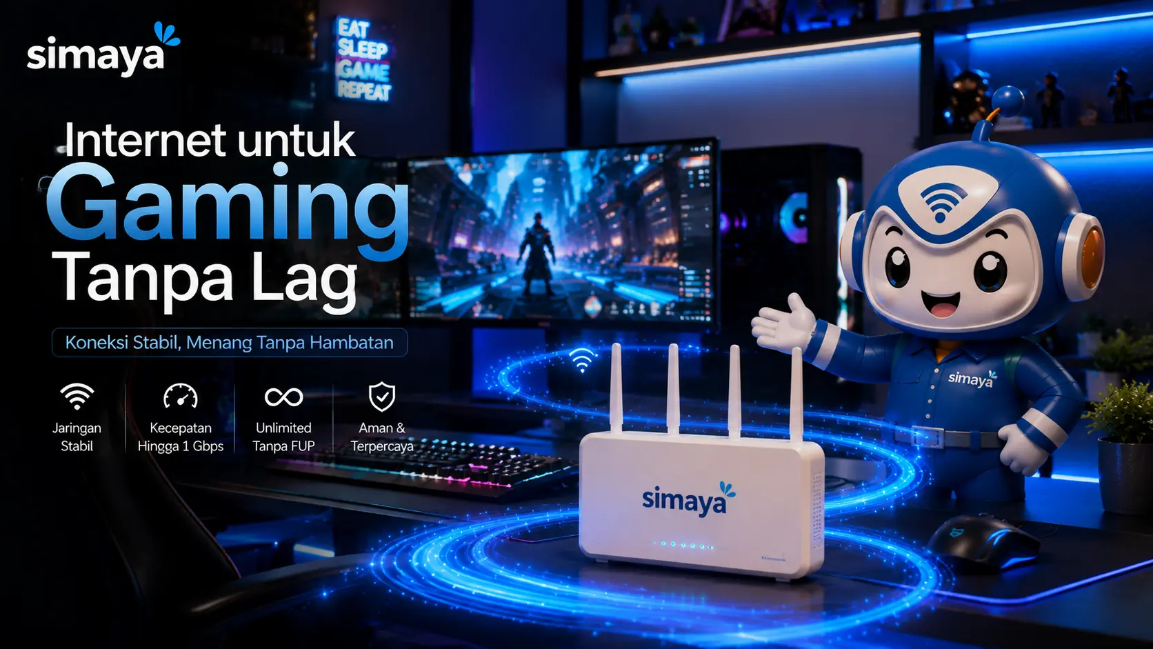 Internet fiber optik Simaya untuk gaming tanpa lag.