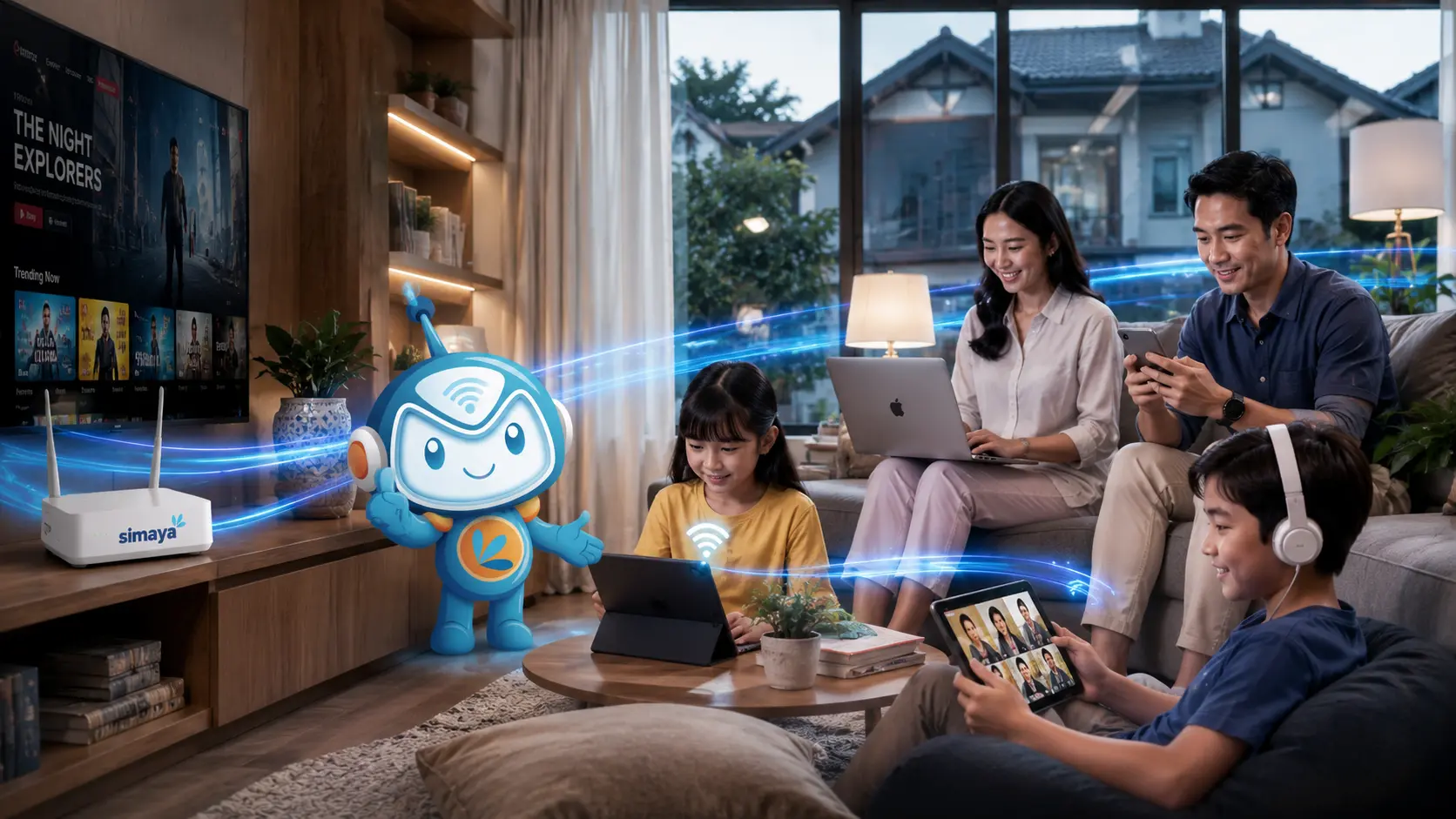 Keluarga di Bandung menikmati internet WiFi rumah Simaya untuk berbagai aktivitas digital.