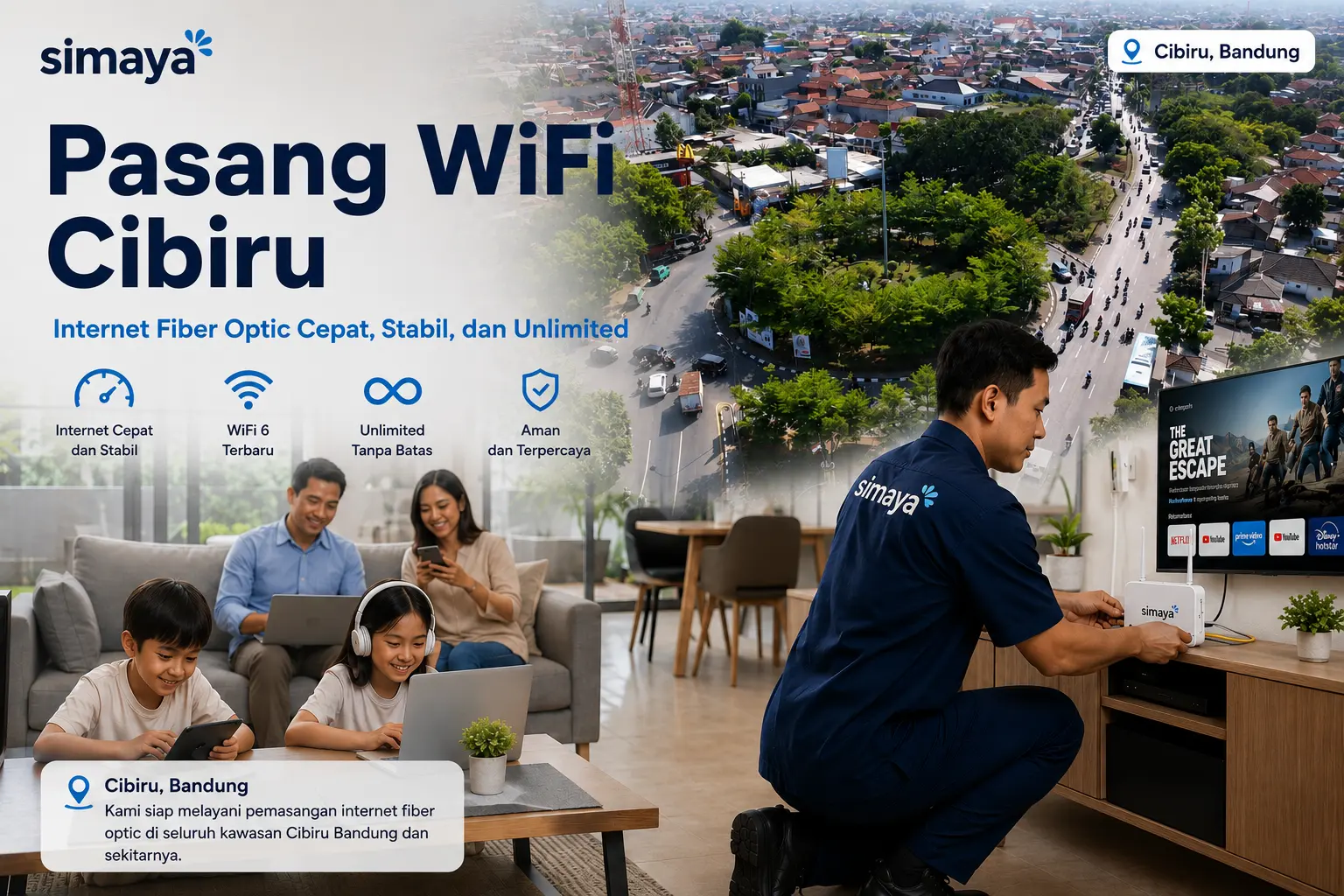 Pasang WiFi Cibiru Bandung menggunakan internet fiber optic Simaya