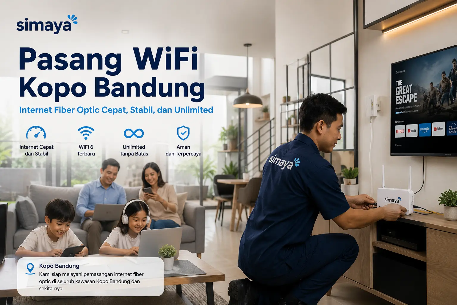 Pasang WiFi Kopo Bandung menggunakan internet fiber optic Simaya
