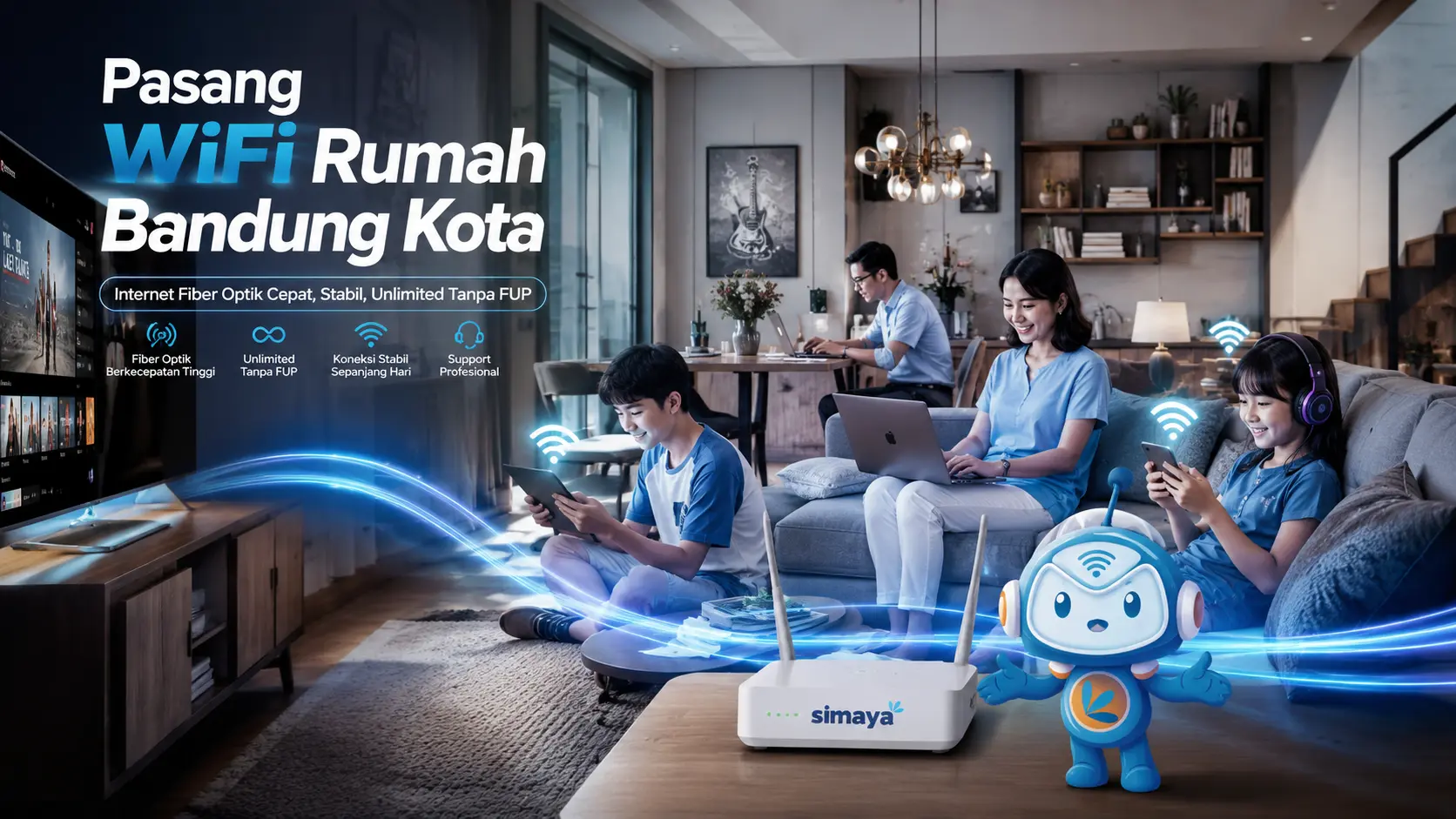 Pasang WiFi rumah Bandung Kota menggunakan internet fiber optik Simaya.