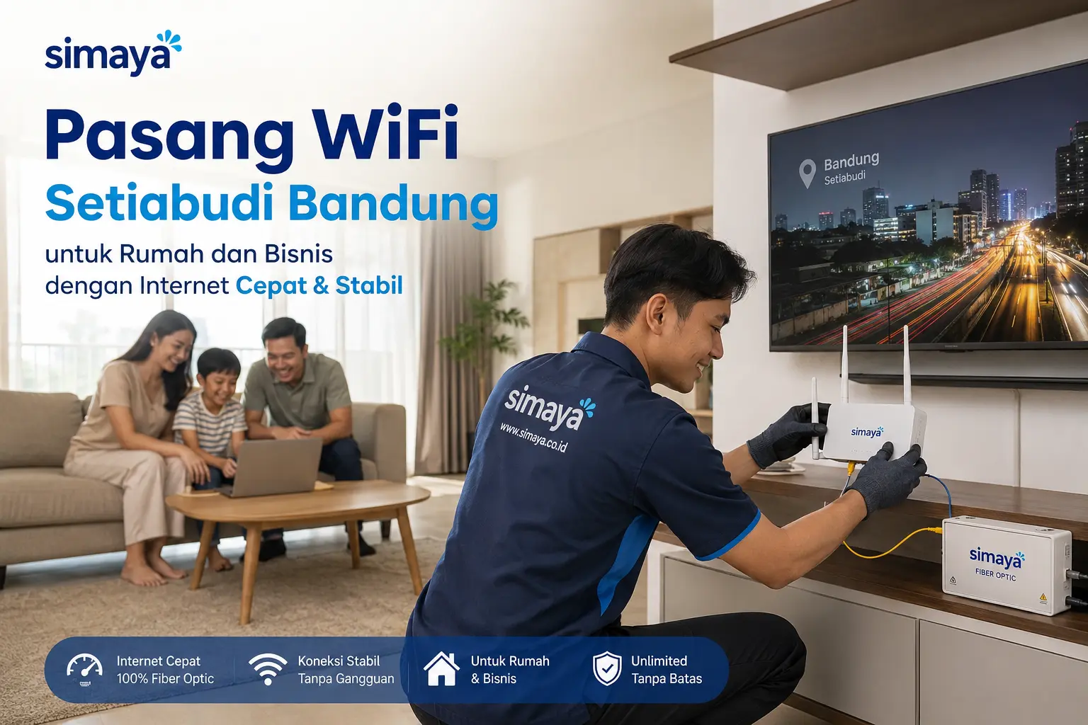 Pasang WiFi Setiabudi Bandung menggunakan jaringan fiber optic Simaya.