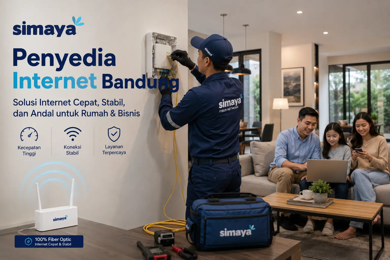 Keluarga di Bandung menggunakan internet fiber optic