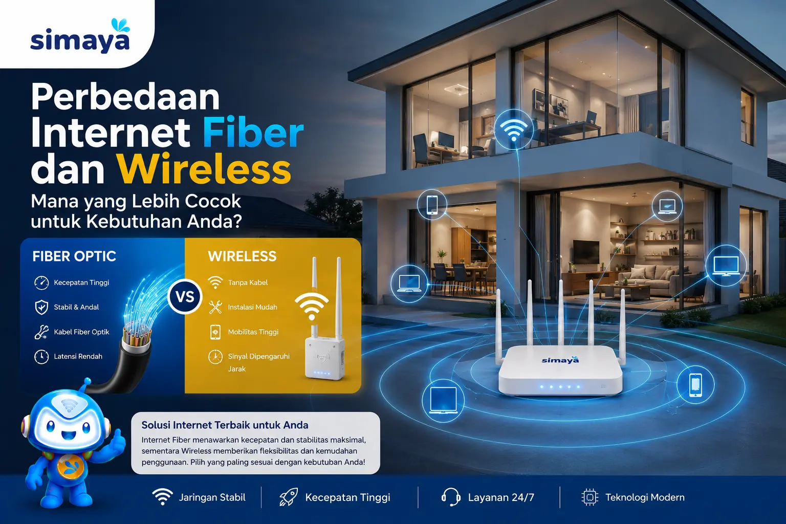 Perbandingan internet fiber optic dan wireless untuk kebutuhan rumah