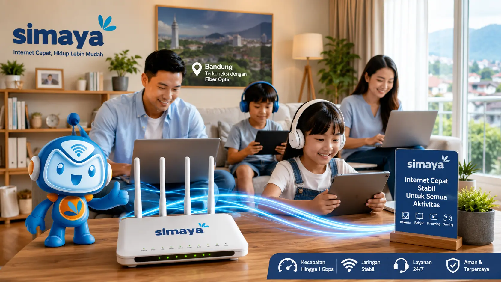 Provider WiFi Bandung Simaya dengan jaringan internet fiber optic untuk rumah modern.