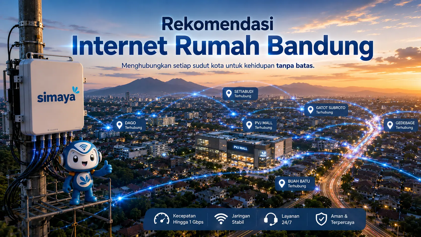 Rekomendasi internet rumah Bandung dengan jaringan fiber optik cepat dan stabil dari Simaya.