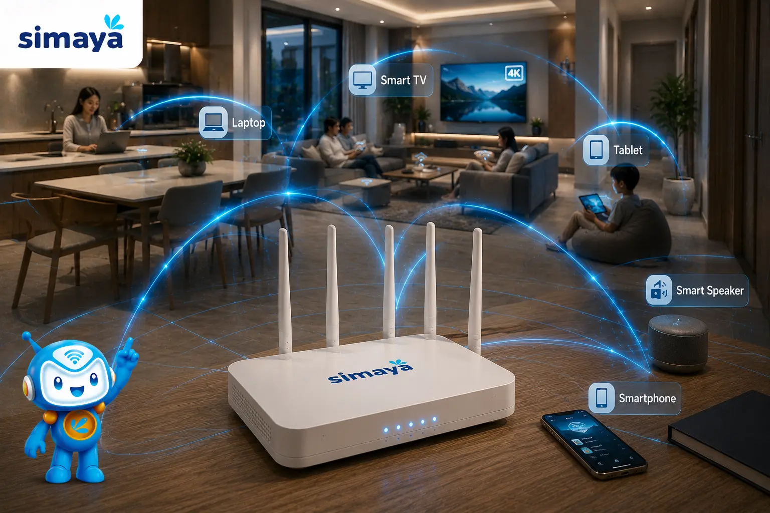 Router WiFi fiber optic Simaya dengan sinyal stabil