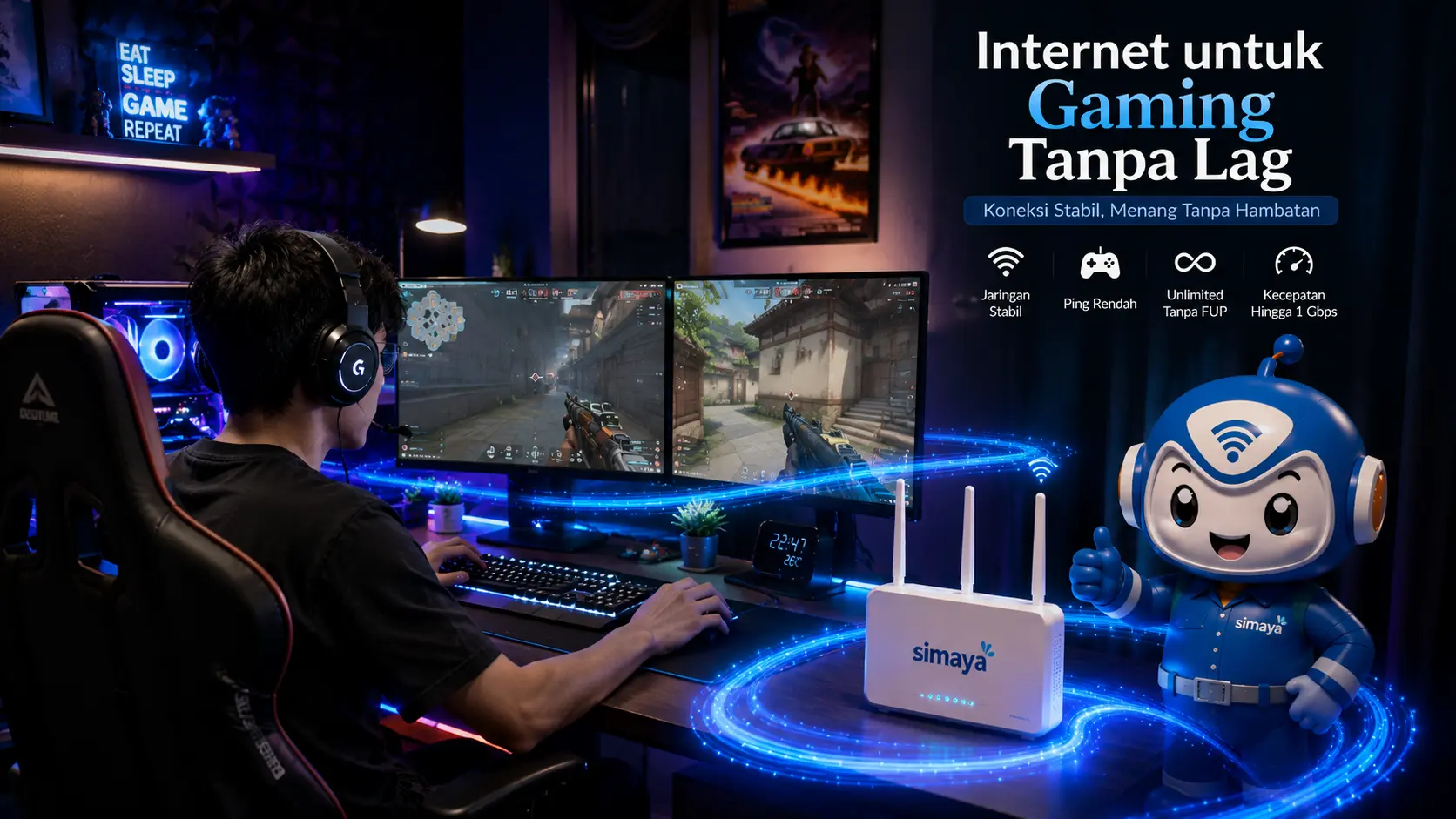 Router Simaya menghadirkan koneksi internet gaming tanpa lag.