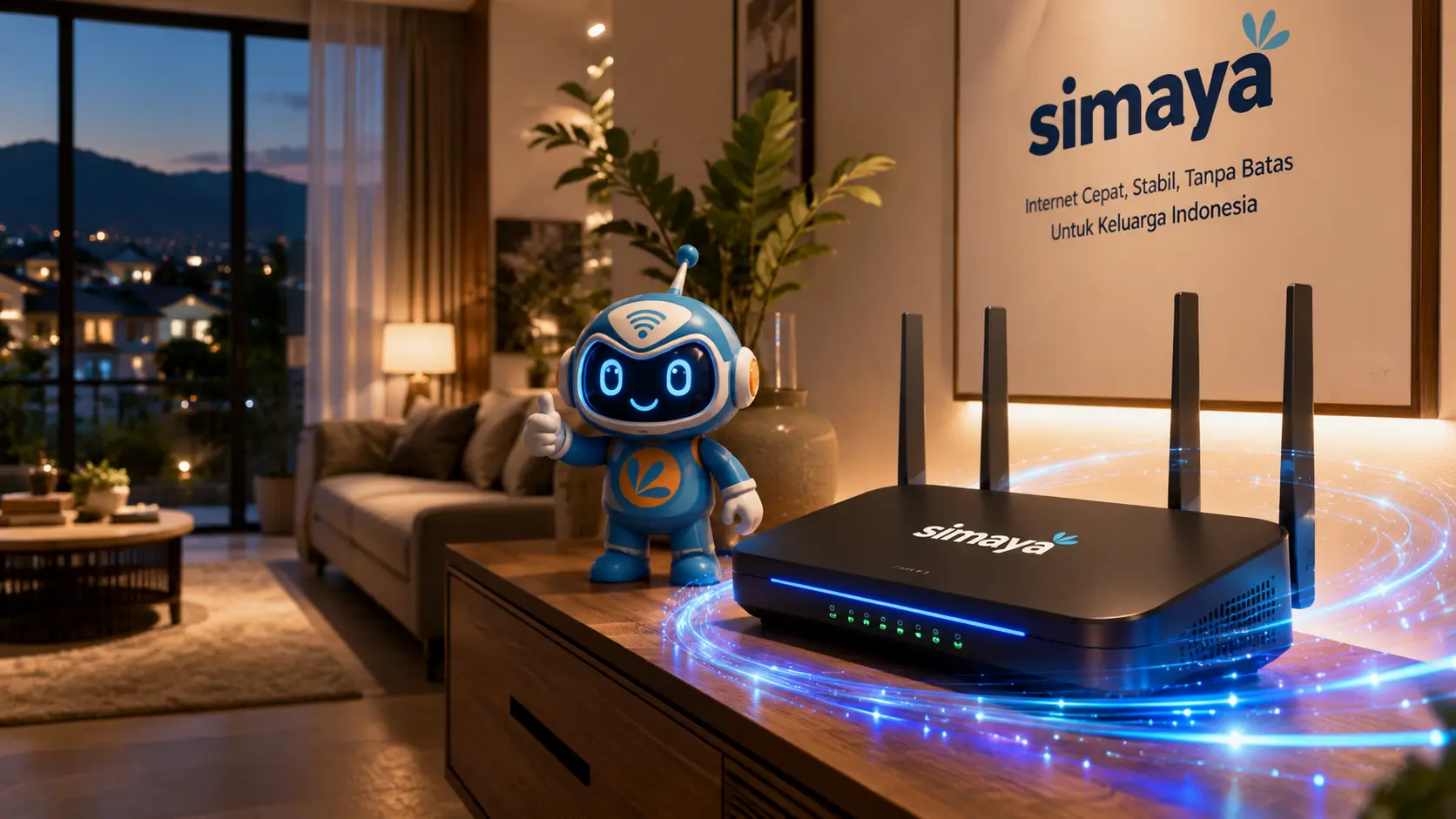 Router WiFi Simaya untuk layanan internet rumah cepat dan stabil di Bandung.