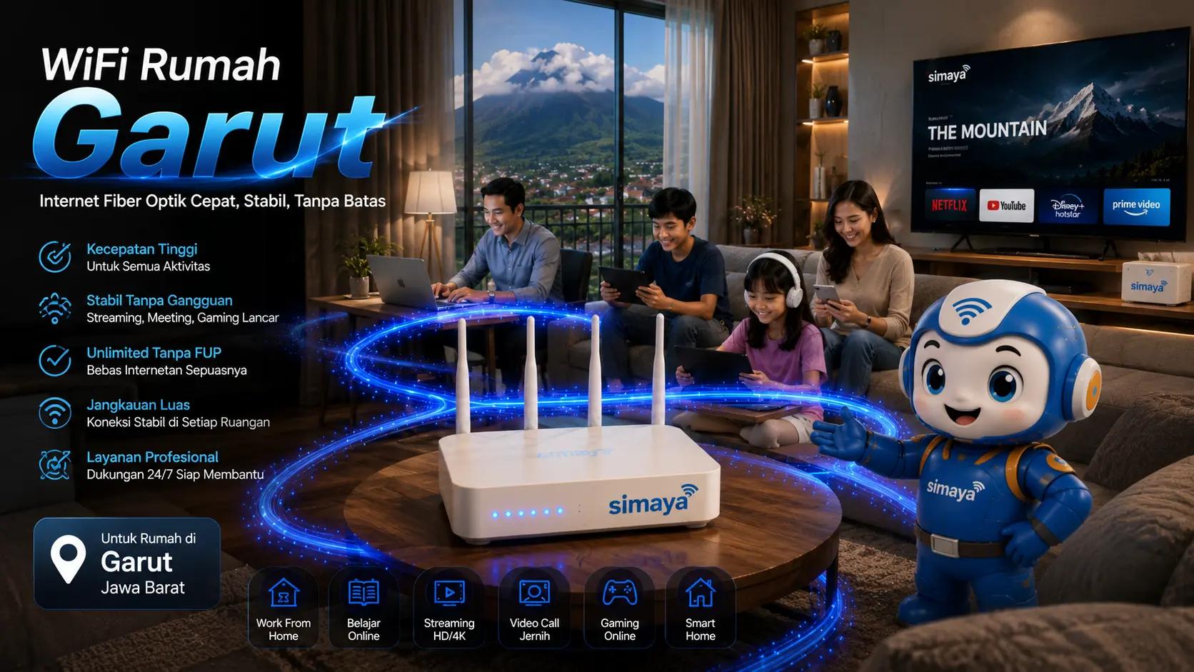 Router WiFi Simaya memberikan koneksi internet cepat di Garut.