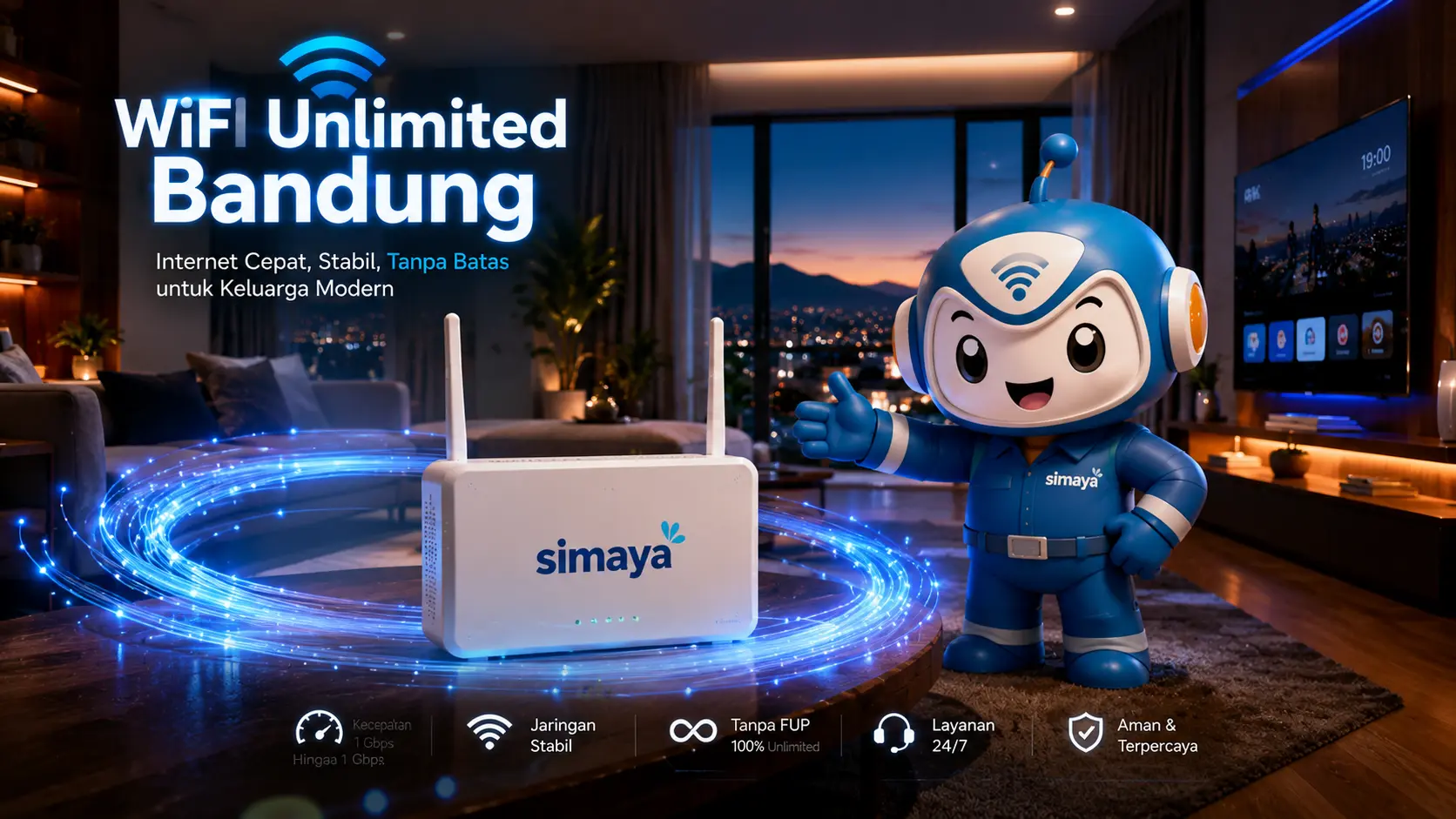 Router WiFi Unlimited Simaya dengan koneksi internet cepat dan stabil.