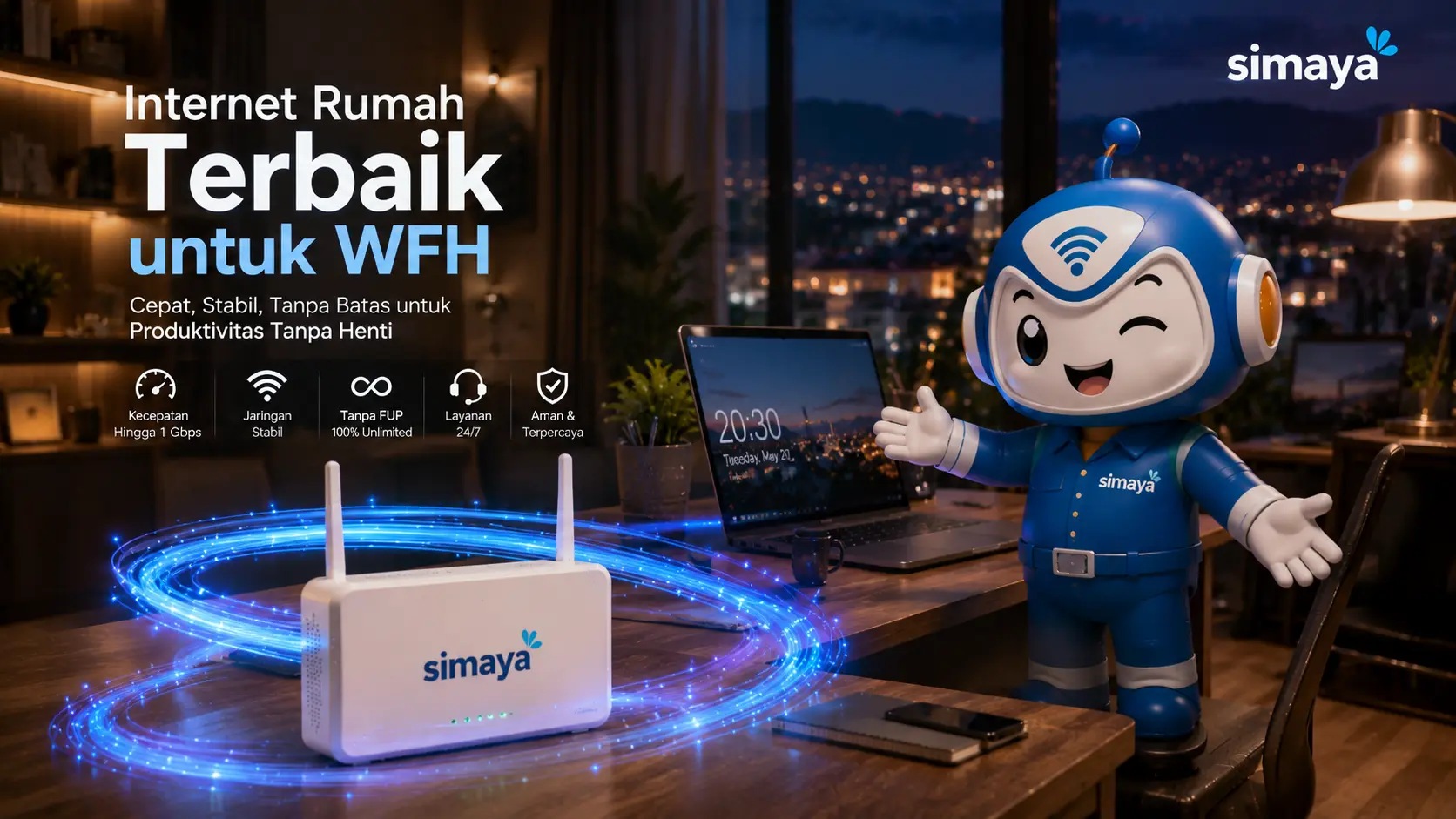 Router WiFi Simaya untuk mendukung aktivitas Work From Home.